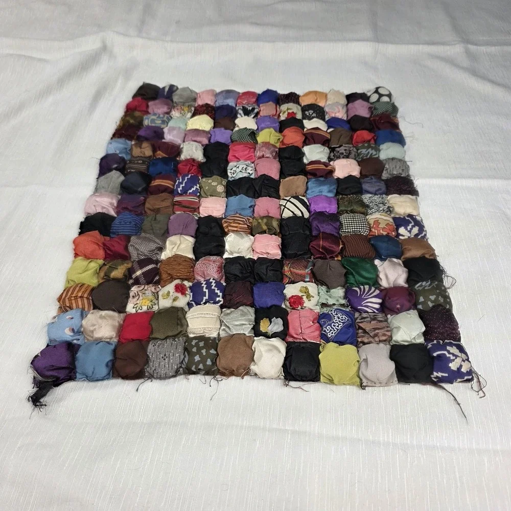 Vtg‎ Handmade Patchwork Puff Biscuit Quilt Top Panel 15x18 OOAK Art Multicolor